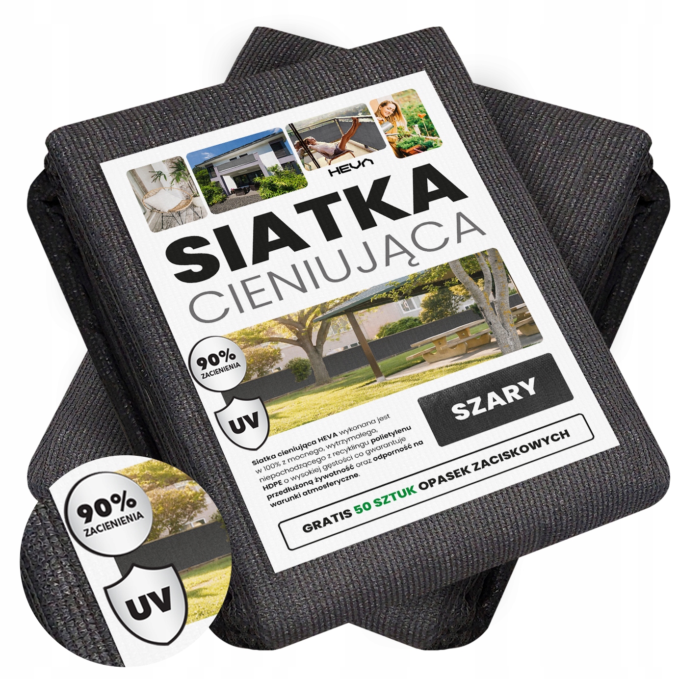 Sieť tienidla Heva SHD-90, šedá 1,5 x 10 m